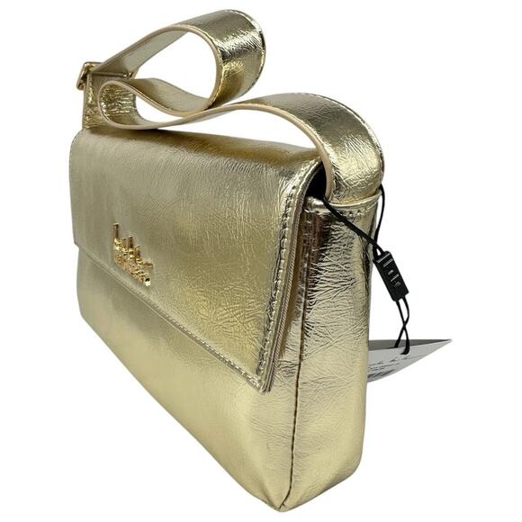 Nicole Miller Gold Vegan Leather Handbag Shoulder Bag New With Tags - Picture 3 of 6